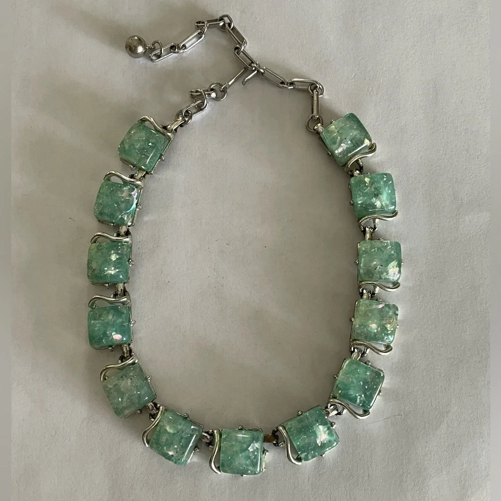 Vintage Coro Mid-Century Cocktail Necklace Seafoam Green 16” - Picture 1 of 5